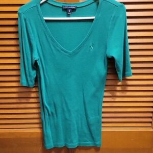 Ralph Lauren Teal Short Sleeve V-Neck Tee